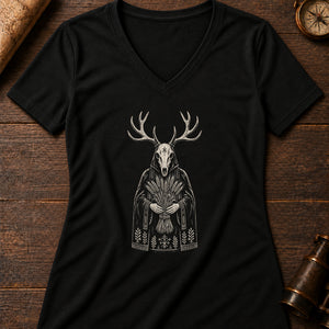 The Harvest Mask Women's V-Neck Tee — solid black blend