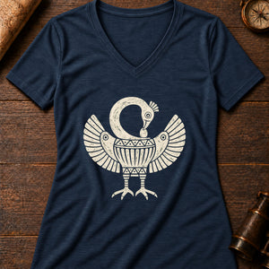 Sankofa Bird of Time Women's V-Neck Tee — heather navy