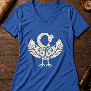 Sankofa Bird of Time Women's V-Neck Tee — heather true royal
