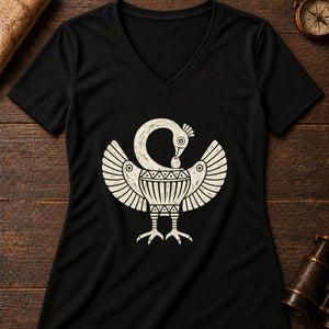 Sankofa Bird of Time Women's V-Neck Tee — solid black blend