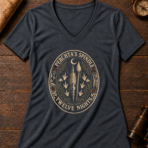 Perchta Spindle Women's V-Neck Tee — dark grey heather