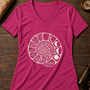 Ancient Ammonite Spiral Women's V-Neck Tee — berry
