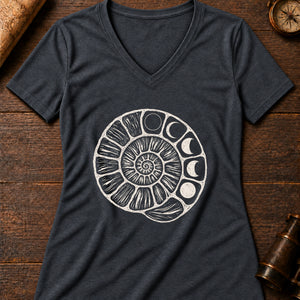 Ancient Ammonite Spiral Women's V-Neck Tee — dark grey heather