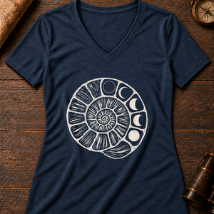 Ancient Ammonite Spiral Women's V-Neck Tee — heather navy
