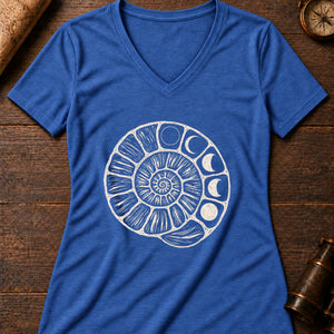 Ancient Ammonite Spiral Women's V-Neck Tee — heather true royal
