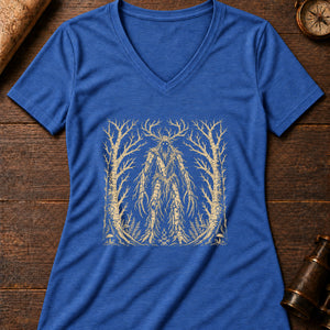 Leshy Forest Guardian Women's V-Neck Tee — heather true royal