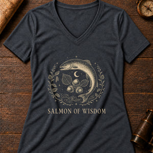 Salmon Wisdom Women's V-Neck Tee — dark grey heather