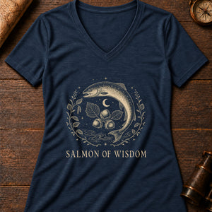 Salmon Wisdom Women's V-Neck Tee — heather navy
