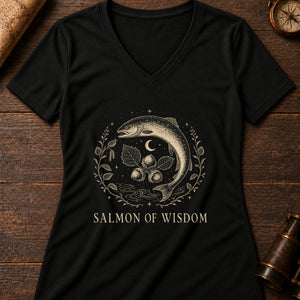 Salmon Wisdom Women's V-Neck Tee — solid black blend