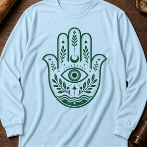 Hamsa Charm Long Sleeve Shirt — Chambray