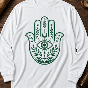Hamsa Charm Long Sleeve Shirt — White