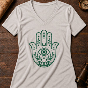 Hamsa Charm Women's V-Neck Tee — heather dust