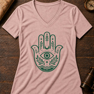 Hamsa Charm Women's V-Neck Tee — heather peach
