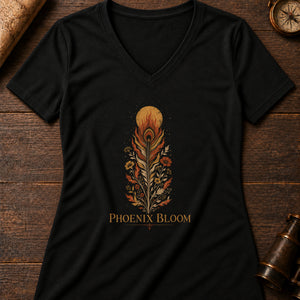 Phoenix Bloom Women's V-Neck Tee — solid black blend