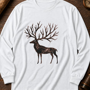Cave Art Stag Long Sleeve Shirt — White
