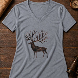 Cave Art Stag Women's V-Neck Tee — athletic heather