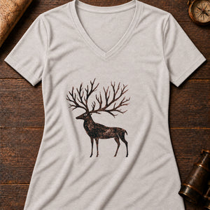Cave Art Stag Women's V-Neck Tee — heather dust