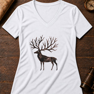 Cave Art Stag Women's V-Neck Tee — solid white blend