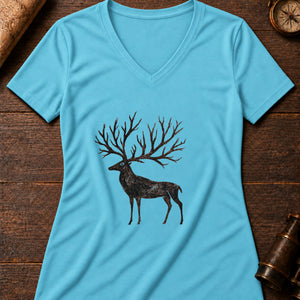 Cave Art Stag Women's V-Neck Tee — turquoise