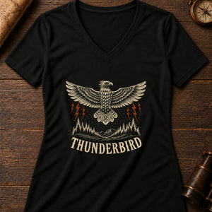 Thunderbird Omen Women's V-Neck Tee — solid black blend
