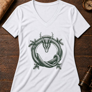 Uktena Coil Women's V-Neck Tee — solid white blend