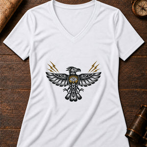 Thunderbird Omen Women's V-Neck Tee — solid white blend