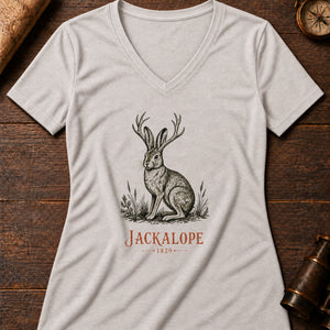 Jackalope Field Note Women's V-Neck Tee — heather dust