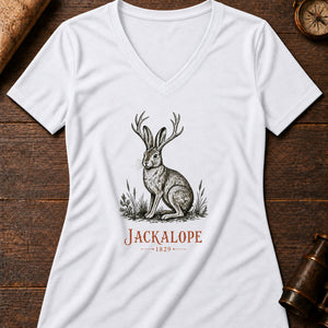 Jackalope Field Note Women's V-Neck Tee — solid white blend