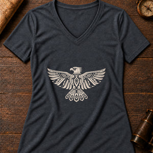 Thunderbird Crest Women's V-Neck Tee — dark grey heather