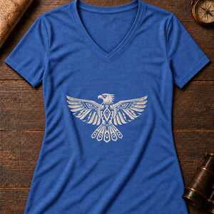 Thunderbird Crest Women's V-Neck Tee — heather true royal