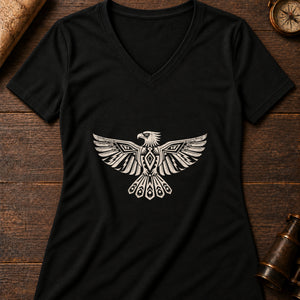 Thunderbird Crest Women's V-Neck Tee — solid black blend