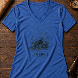 Pukwudgie Bramble Women's V-Neck Tee — heather true royal