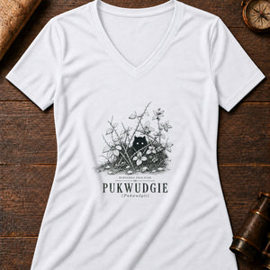 Pukwudgie Bramble Women's V-Neck Tee — solid white blend