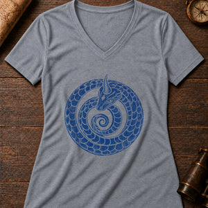 Horned Serpent Omen Women's V-Neck Tee — athletic heather