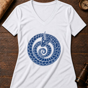 Horned Serpent Omen Women's V-Neck Tee — solid white blend