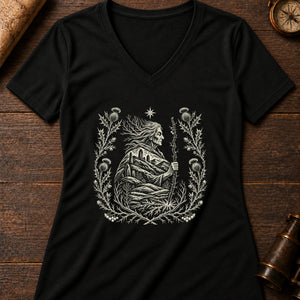 Cailleach Winter Hag Women's V-Neck Tee — solid black blend