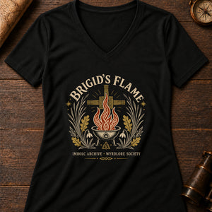 Brigid Flame Women's V-Neck Tee — solid black blend
