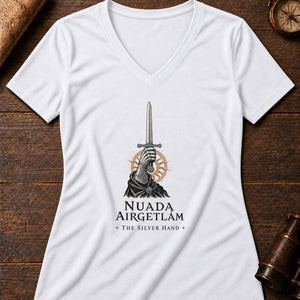 Silver Hand Women's V-Neck Tee — solid white blend