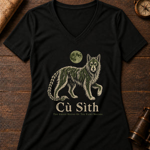 Cù Sìth Hound Women's V-Neck Tee — solid black blend
