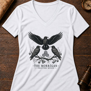 Morrigan Crows Women's V-Neck Tee — solid white blend