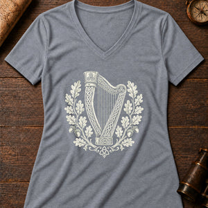 The Dagda's Harp Women's V-Neck Tee — athletic heather