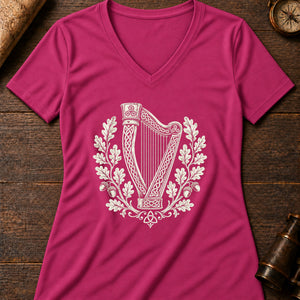 The Dagda's Harp Women's V-Neck Tee — berry