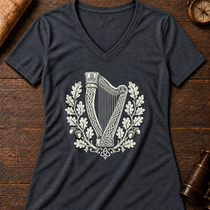 The Dagda's Harp Women's V-Neck Tee — dark grey heather
