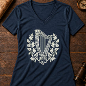 The Dagda's Harp Women's V-Neck Tee — heather navy