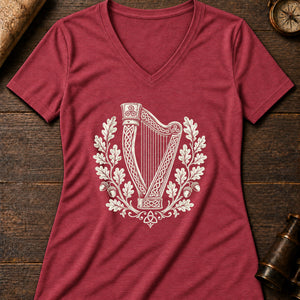 The Dagda's Harp Women's V-Neck Tee — heather red
