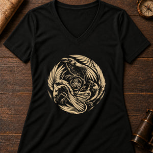 Morrígan's Omen Women's V-Neck Tee — solid black blend