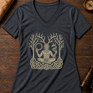 Cernunnos Forest Lord Women's V-Neck Tee — dark grey heather