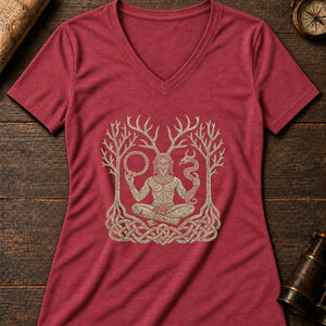Cernunnos Forest Lord Women's V-Neck Tee — heather red