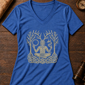 Cernunnos Forest Lord Women's V-Neck Tee — heather true royal
