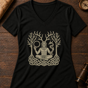 Cernunnos Forest Lord Women's V-Neck Tee — solid black blend